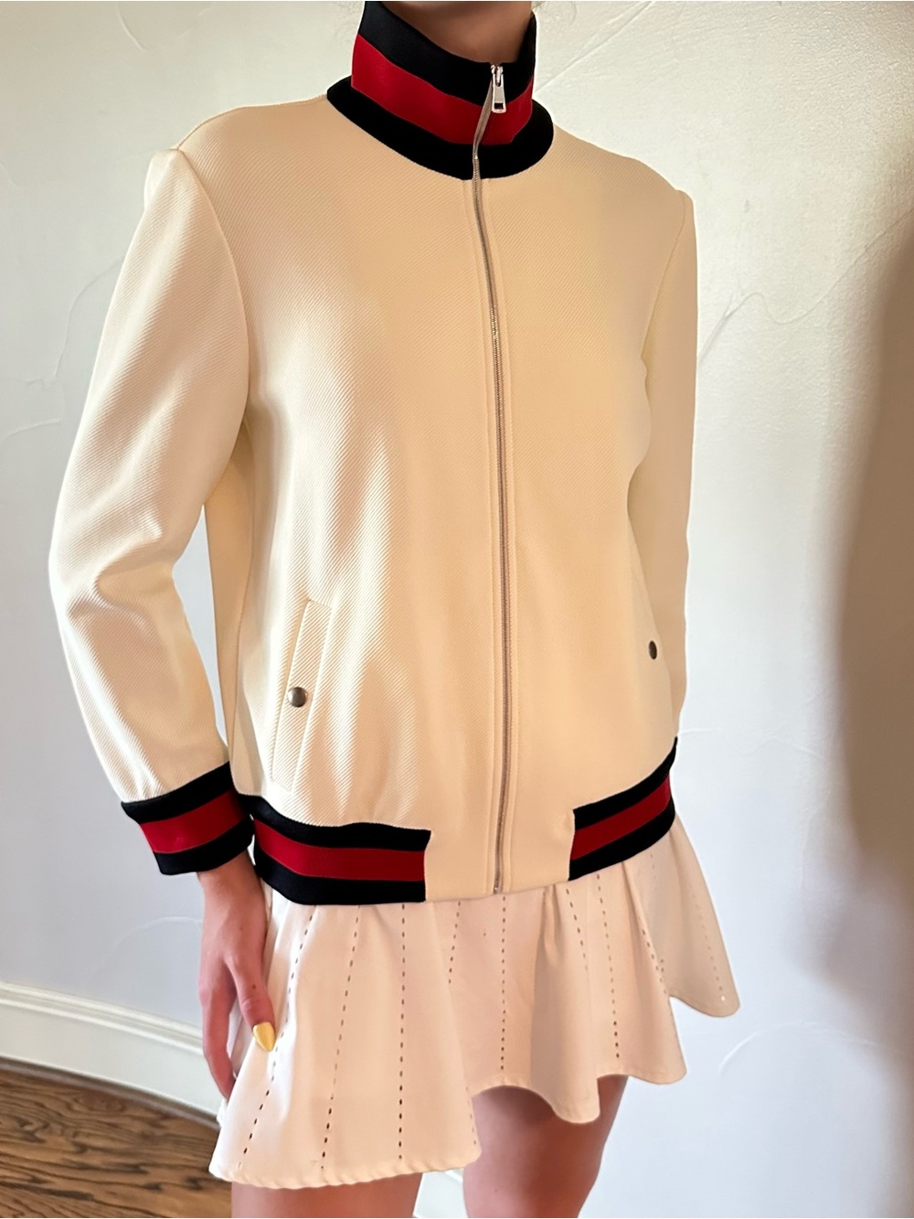 GUCCI NWT Classic Cream Bomber Jacket Web-Stripe Trim Size L🌸